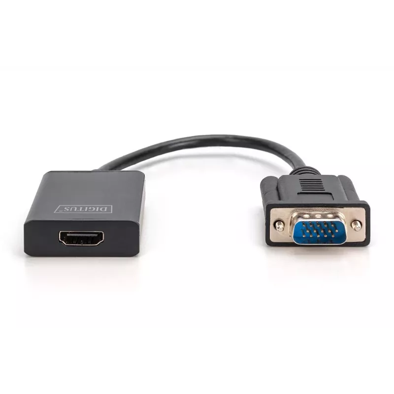 Konwerter DIGITUS VGA na HDMI + Audio (3.5 mm) Full HD (1080p), kabel o długości 15 cm, czarny