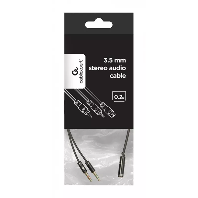 Adapter audio Gembird CCA-418M, gniazdo 3,5 mm na 2 × wtyk 3,5 mm, 0,2 m, czarny
