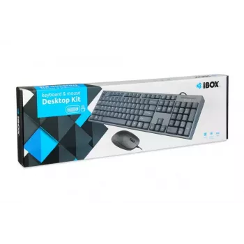 Zestaw przewodowej klawiatury i myszy IBOX IKMS606 — pełnowymiarowa klawiatura QWERTY UK English, USB, czarna, mysz 800 DPI