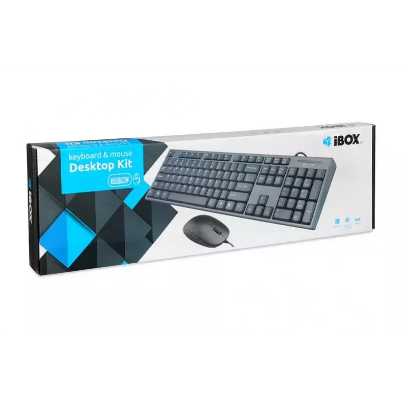 Zestaw przewodowej klawiatury i myszy IBOX IKMS606 — pełnowymiarowa klawiatura QWERTY UK English, USB, czarna, mysz 800 DPI