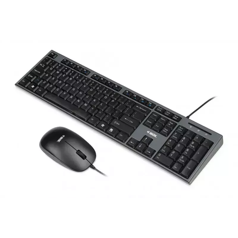 Zestaw przewodowej klawiatury i myszy IBOX IKMS606 — pełnowymiarowa klawiatura QWERTY UK English, USB, czarna, mysz 800 DPI