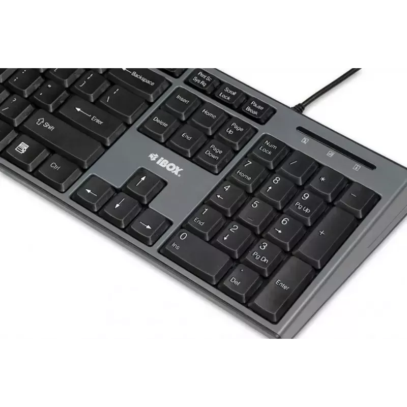 Zestaw przewodowej klawiatury i myszy IBOX IKMS606 — pełnowymiarowa klawiatura QWERTY UK English, USB, czarna, mysz 800 DPI