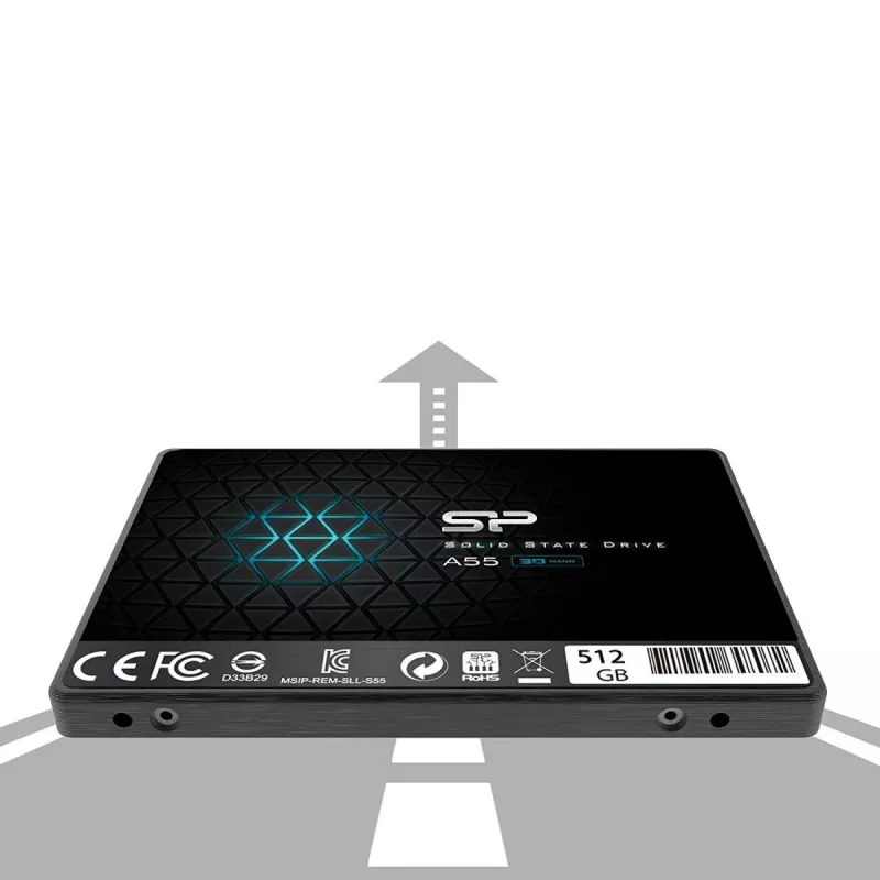 Dysk SSD 2,5 cala SATA III Silicon Power Ace A55 — 512 GB, 3D TLC, do 560/530 MB/s, 7 mm, Czarny
