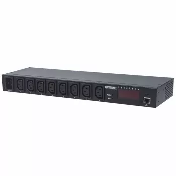 Intellinet 19 inch inteligentny PDU 8-portowy, 19 inch do montażu w szafie rack, inteligentny rozdzielacz zasilania C13; monitoruje moc, temperaturę i wilgotność