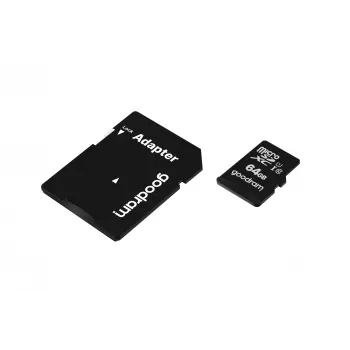 Karta pamięci MicroSDXC GOODRAM 64 GB UHS-I Class 10 (U1), odczyt 100 MB/s, zapis 10 MB/s, z adapterem SD, czarna