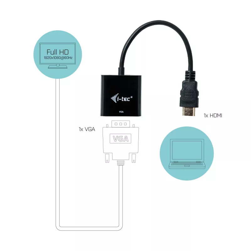 i-tec HDMI to VGA kabel Adapter, 0.15 m, HDMI, VGA, Male, Female, 1920 x 1080 pixels