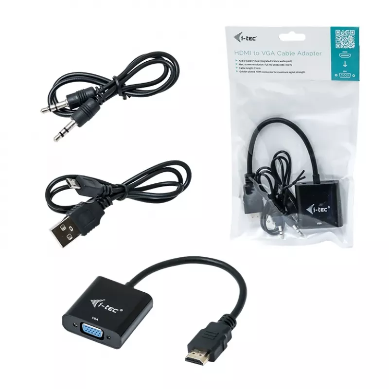i-tec HDMI to VGA kabel Adapter, 0.15 m, HDMI, VGA, Male, Female, 1920 x 1080 pixels