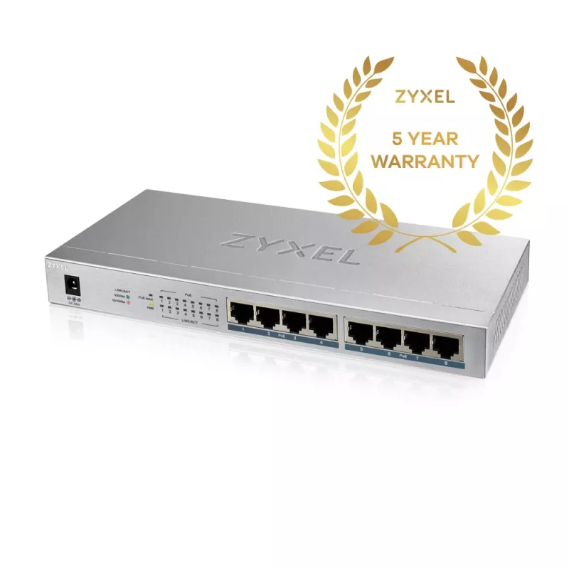 Zyxel GS1008HP Niezarządzany przełącznik Gigabit Ethernet (10/100/1000) Power over Ethernet (PoE) Szary