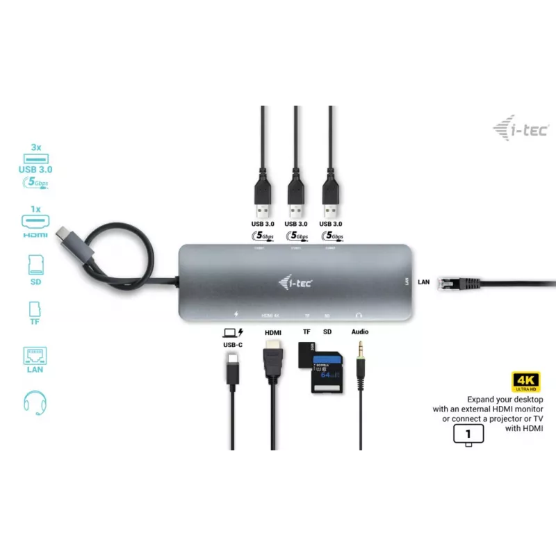 Stacja dokująca i-tec Metal USB-C Nano Docking Station 4K HDMI LAN Power Delivery 100 W