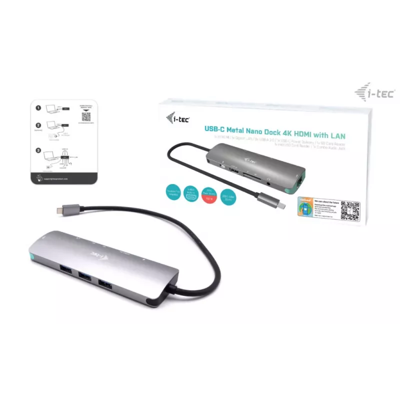 Stacja dokująca i-tec Metal USB-C Nano Docking Station 4K HDMI LAN Power Delivery 100 W