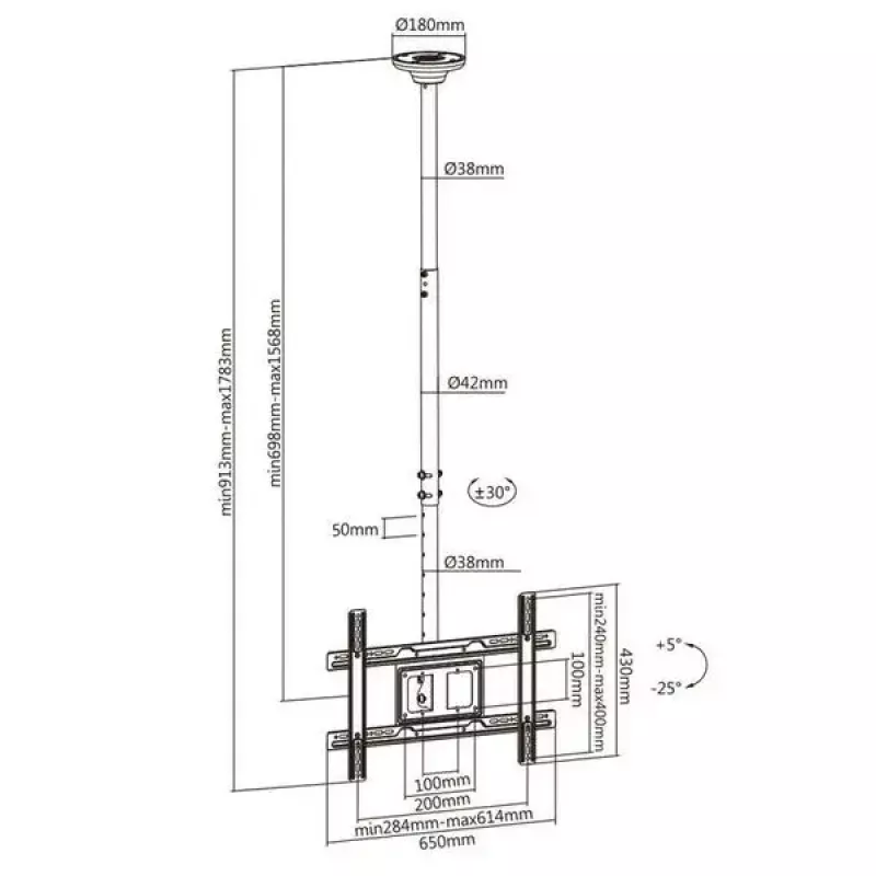 Uchwyt sufitowy MACLEAN MC-803 do monitorów LED/LCD 23–100 cali do 50 kg VESA 600×400