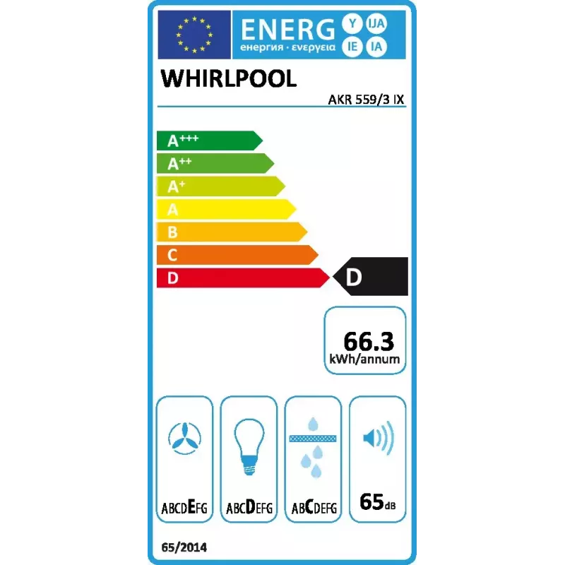 Okap ścienny Whirlpool AKR 559/3 IX, filtr aluminiowy, poziom hałasu: 65 dB