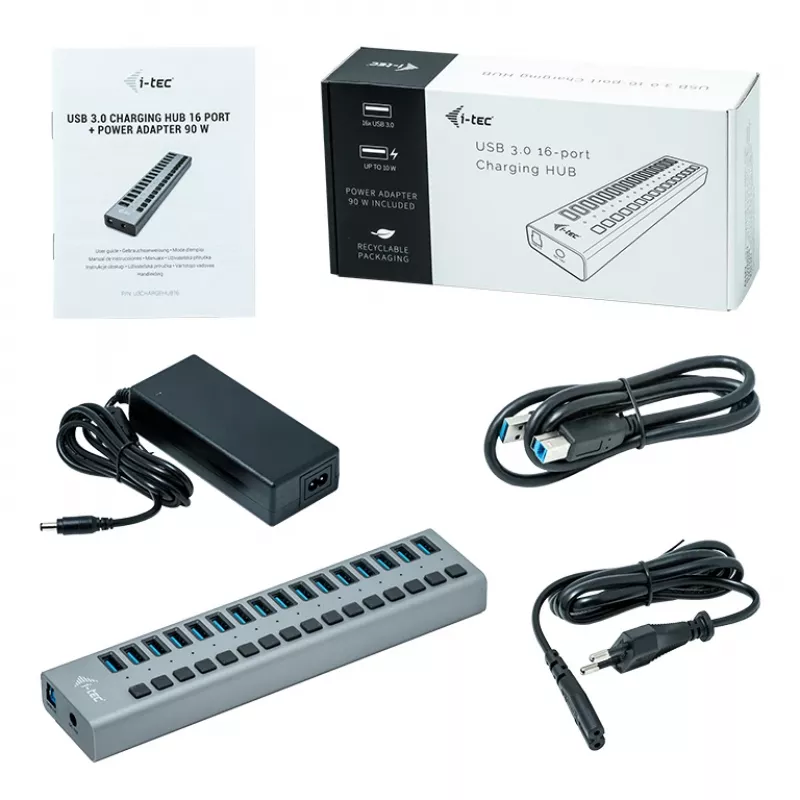 i-tec USB 3.0 Charging HUB 16port + zasilacz 90 W