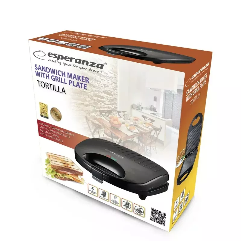 Elektryczny przyrząd do tortilli ESPERANZA EKT009 1000W, nieprzywierające płyty, 2 tortille, czarny