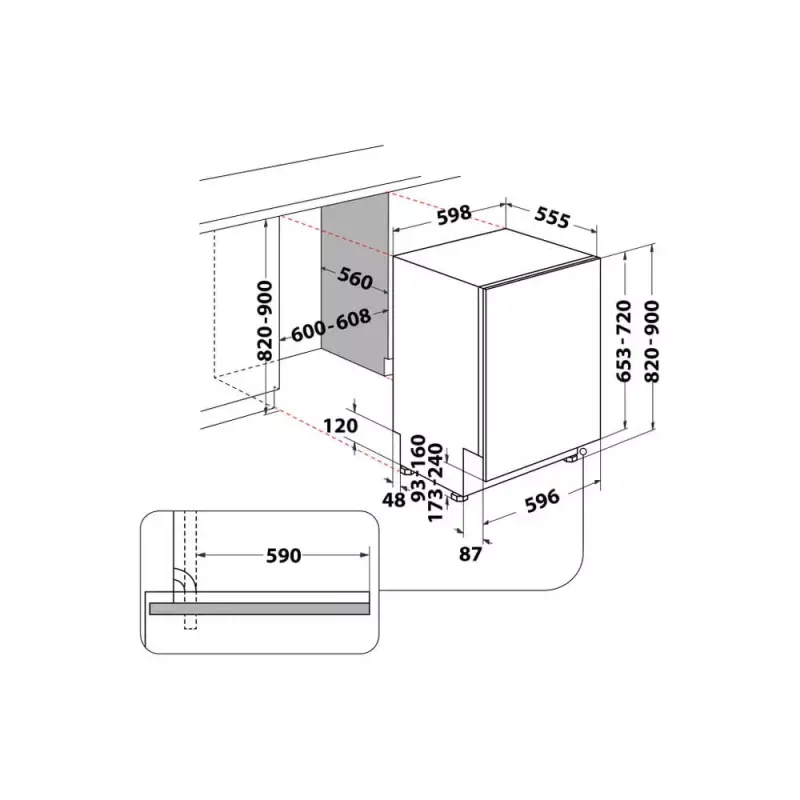 Zmywarka do zabudowy częściowej WHIRLPOOL WIC 3C26 F — 60 cm, 14 kompletów, 46 dB, Klasa energetyczna E