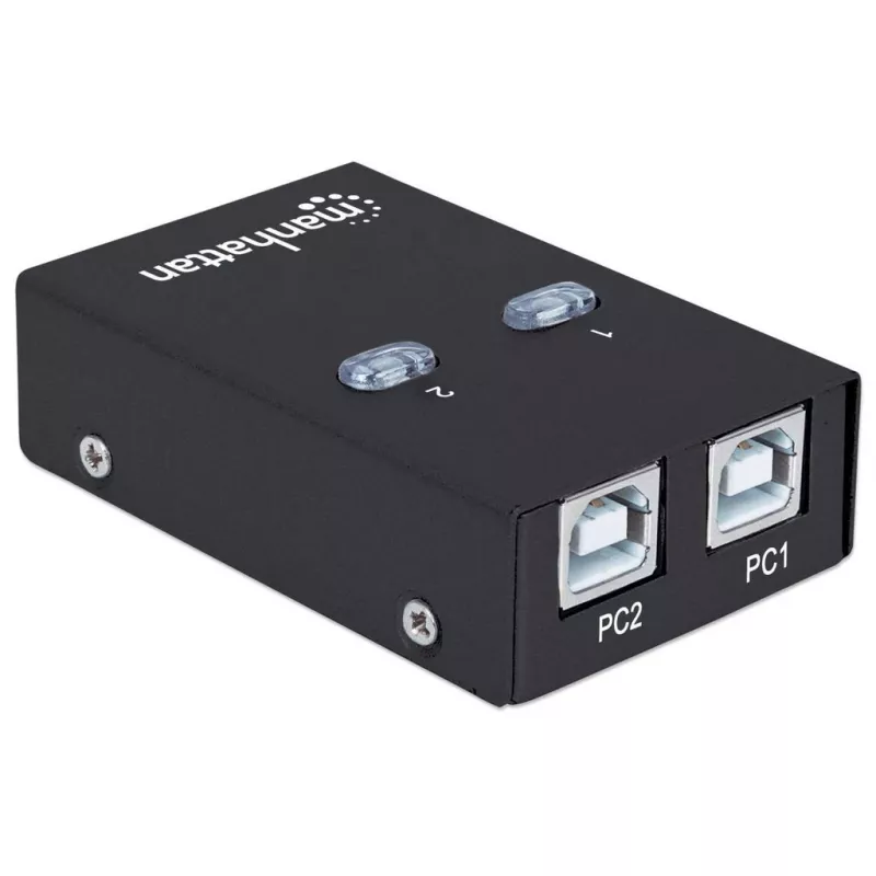 Przełącznik współdzielenia USB MANHATTAN 162005, USB 2.0 Type-B, 2 porty, 480 Mbps, kabel 1,5 m, biały