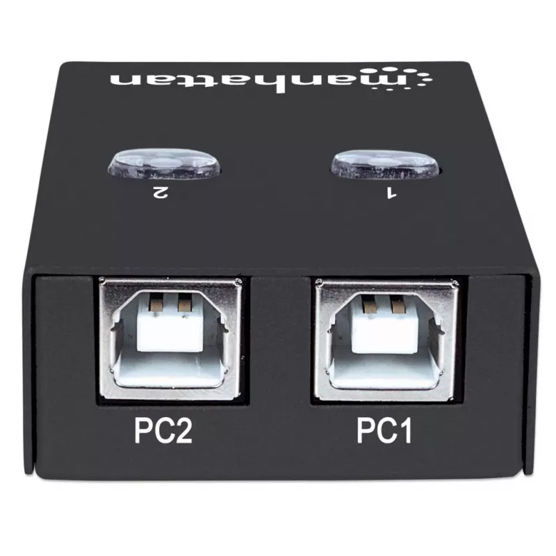 Przełącznik współdzielenia USB MANHATTAN 162005, USB 2.0 Type-B, 2 porty, 480 Mbps, kabel 1,5 m, biały