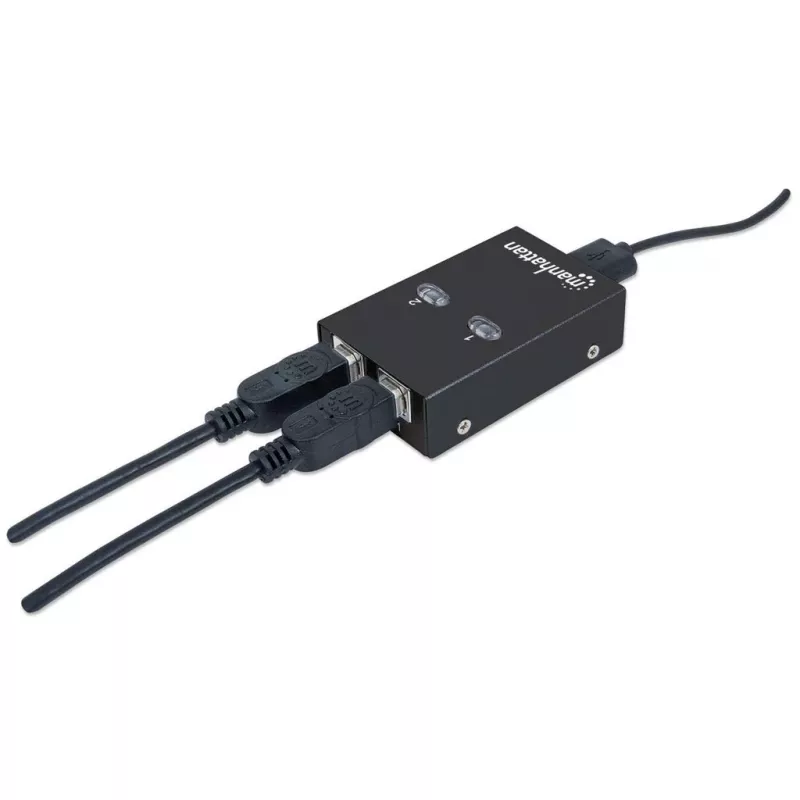 Przełącznik współdzielenia USB MANHATTAN 162005, USB 2.0 Type-B, 2 porty, 480 Mbps, kabel 1,5 m, biały