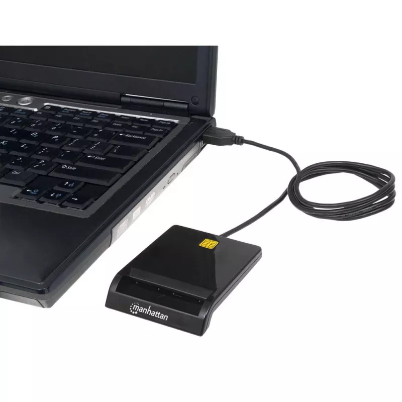 Czytnik kart stykowych MANHATTAN 102049 — USB 2.0, kabel 1,05 m, czarny, obudowa ABS