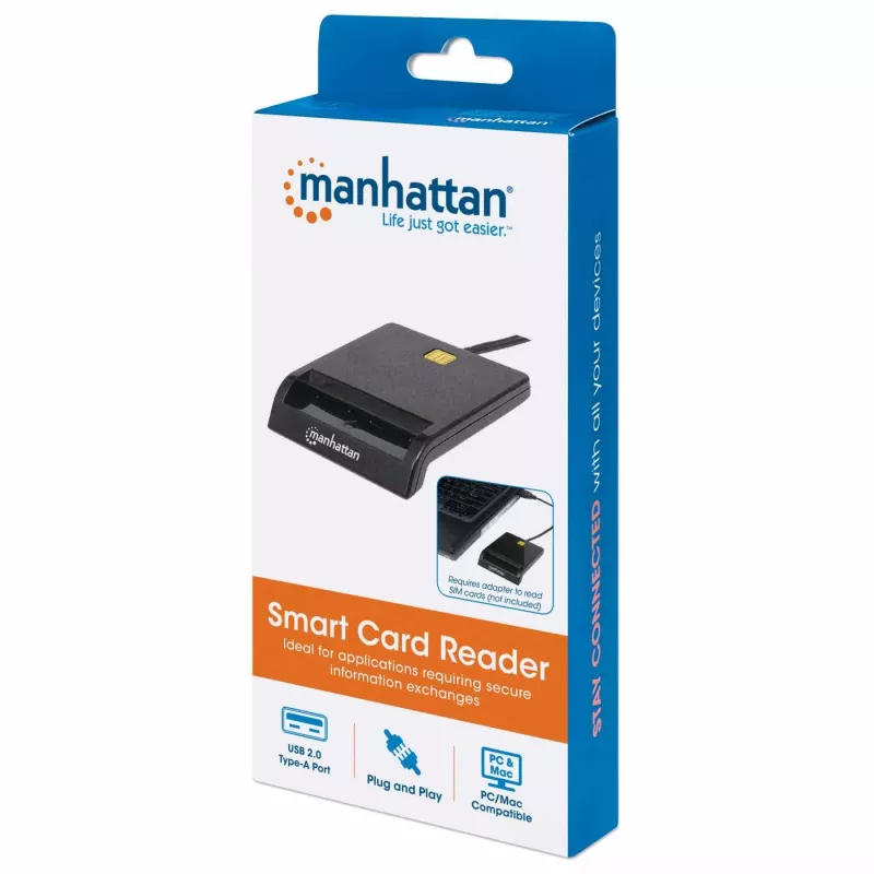 Czytnik kart stykowych MANHATTAN 102049 — USB 2.0, kabel 1,05 m, czarny, obudowa ABS