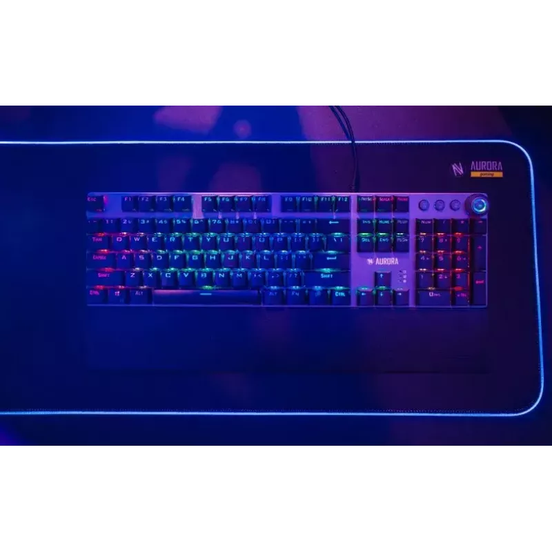 Przewodowa mechaniczna klawiatura gamingowa IBOX AURORA K-4 — QWERTY, 108 klawiszy, regulowane podświetlenie LED, wodoodporna, USB, kabel 1,6 m