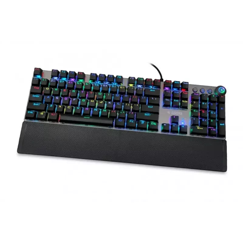 Przewodowa mechaniczna klawiatura gamingowa IBOX AURORA K-4 — QWERTY, 108 klawiszy, regulowane podświetlenie LED, wodoodporna, USB, kabel 1,6 m