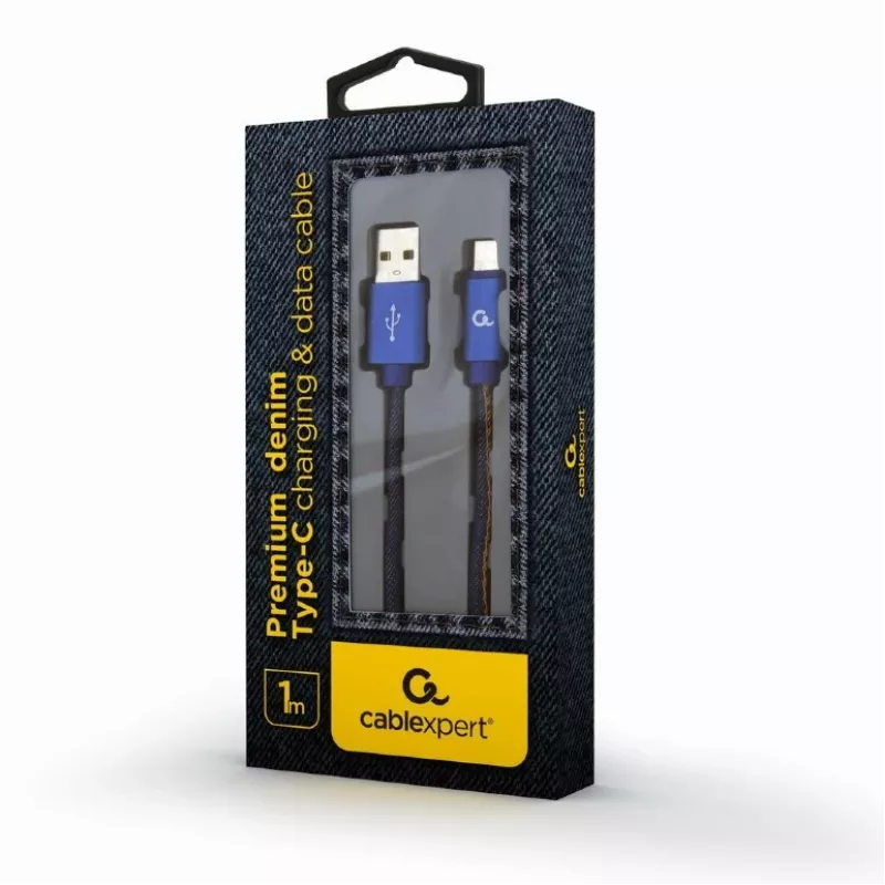 GEMBIRD Premium Jeans (denim) kabel USB Type-C z metalowymi złączami, 1 m, niebieski