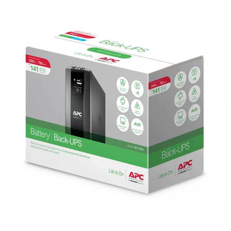 APC Back-UPS Pro, 1300VA/780W, Tower, 230V, 8x gniazda IEC C13, AVR, LCD, wymienna bateria użytkownika