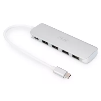 DIGITUS USB-C HUB 4-Port PD 4x USB 3.0, 1x PD Charging, szary