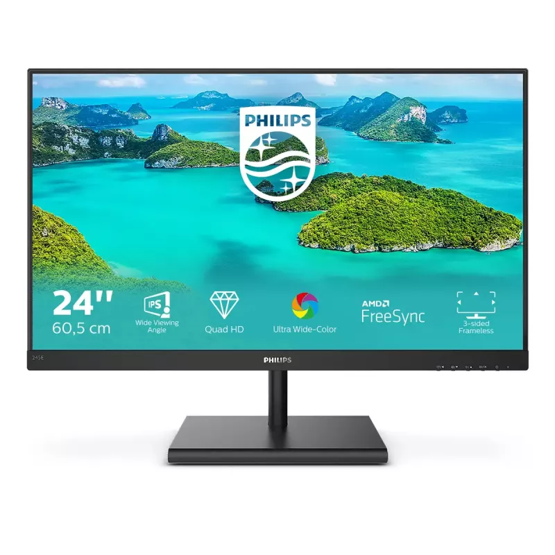 Philips E Line 245E1S/00 monitor komputerowy 60,5 cm (23,8 cala) 2560 x 1440 pikseli 2K Ultra HD LCD Czarny