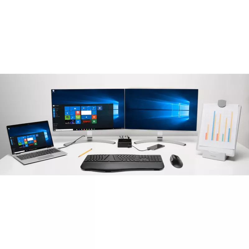 Mysz bezprzewodowa Kensington Pro Fit Ergo — czarna, praworęczna, RF + Bluetooth, 1600 DPI, czarna