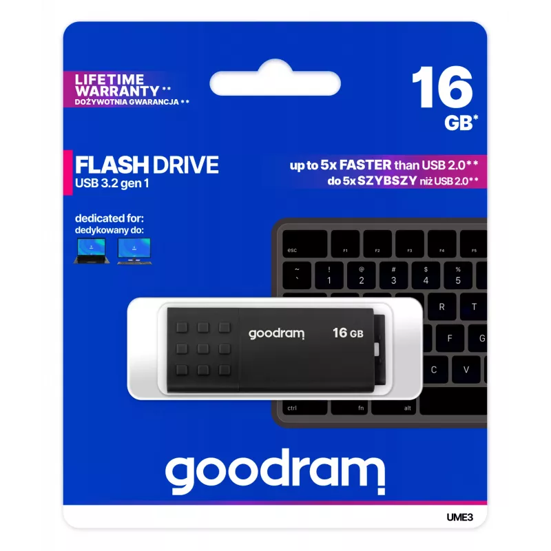 Pamięć USB GOODRAM UME3 16 GB USB Type-A 3.2 Gen 1 (USB 3.0), czarna, 60/20 MB/s