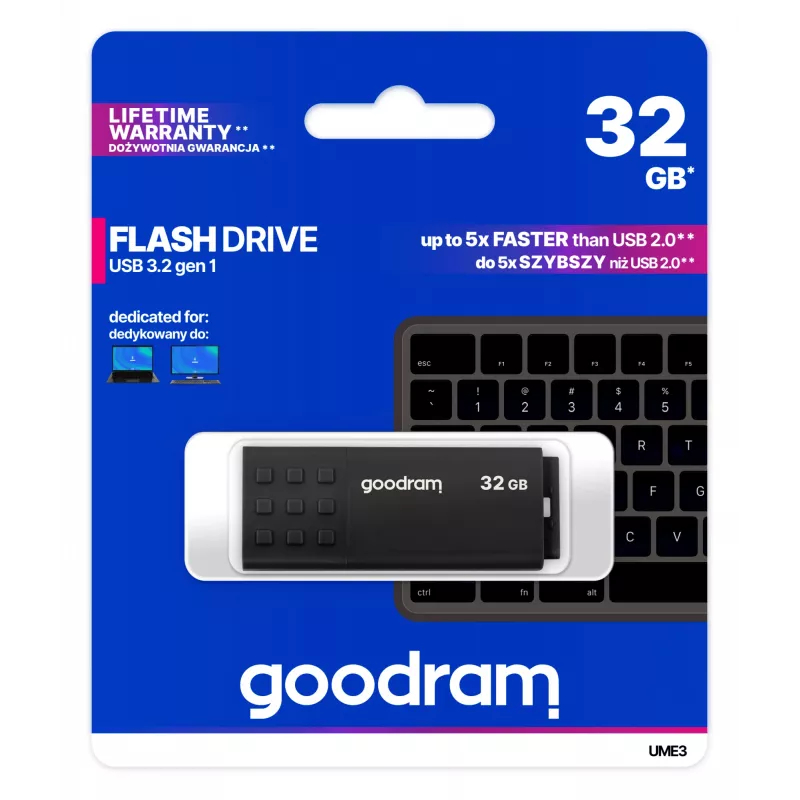 Pamięć USB GOODRAM UME3 32 GB, USB Type-A 3.2 Gen 1, czarna, 51×21×9,6 mm