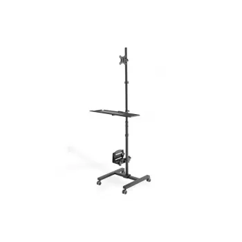 Mobilne stanowisko robocze DIGITUS (uchwyt do monitora, uchwyt na komputer) maks. obciążenie 8 kg, ekran 32 cale – czarny