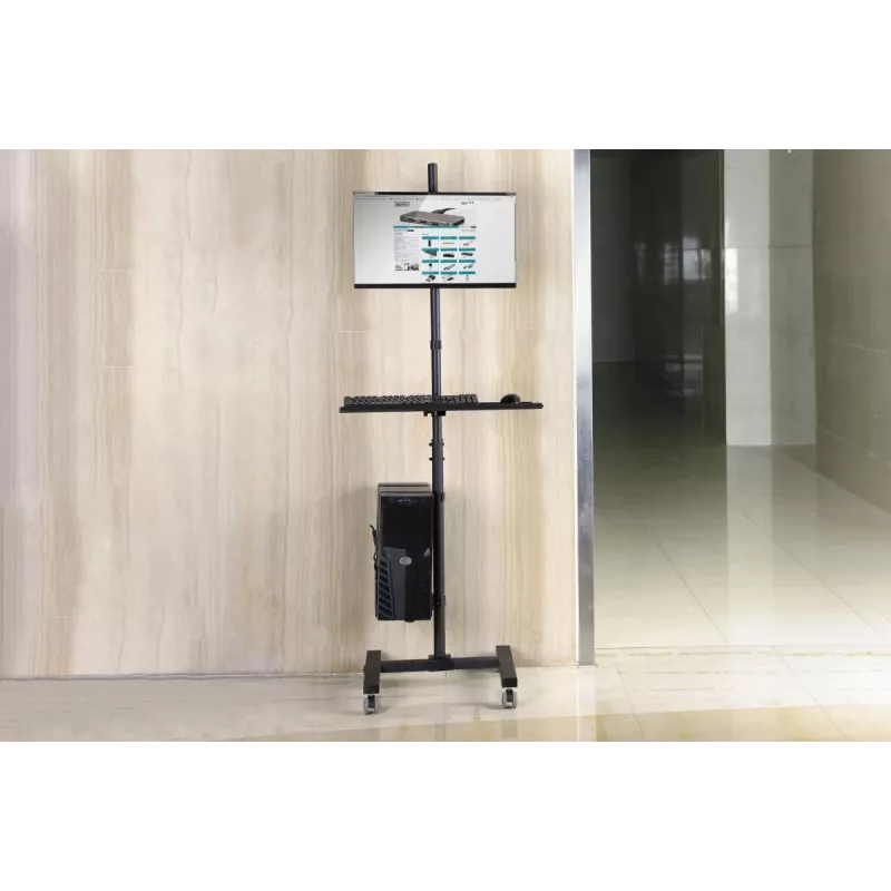Mobilne stanowisko robocze DIGITUS (uchwyt do monitora, uchwyt na komputer) maks. obciążenie 8 kg, ekran 32 cale – czarny