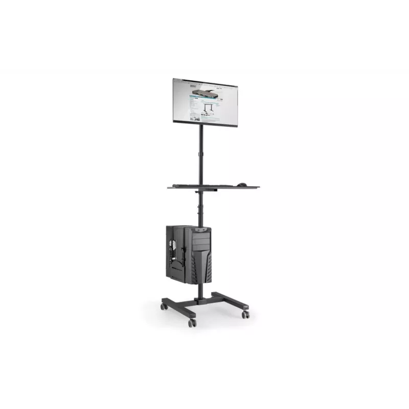 Mobilne stanowisko robocze DIGITUS (uchwyt do monitora, uchwyt na komputer) maks. obciążenie 8 kg, ekran 32 cale – czarny