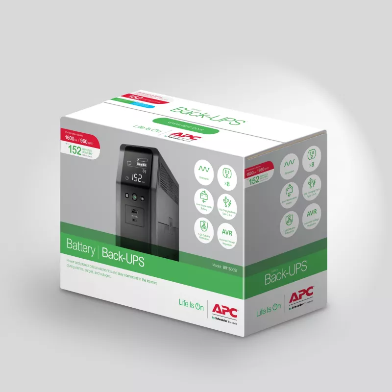APC Back-UPS Pro, 1600VA/960W, Tower, 230V, 8x gniazd IEC C13, sinus, AVR, porty USB Type A + C, LCD, wymienna bateria