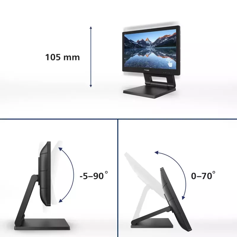 Philips 162B9T/00 monitor komputerowy 39,6 cm (15,6 cala) 1366 x 768 pikseli HD LCD dotykowy Czarny