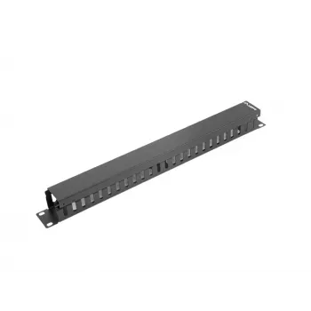Panel do zarządzania kablami w szafie rack LANBERG AK-1201-B — 1U metalowy, 19 cali (48,3 cm), głębokość 67,5 mm, czarny
