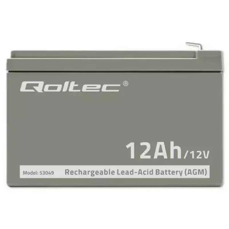 UPS battery QOLTEC 53049, VRLA AGM 12 V 12 Ah, szary, 150×98×95 mm