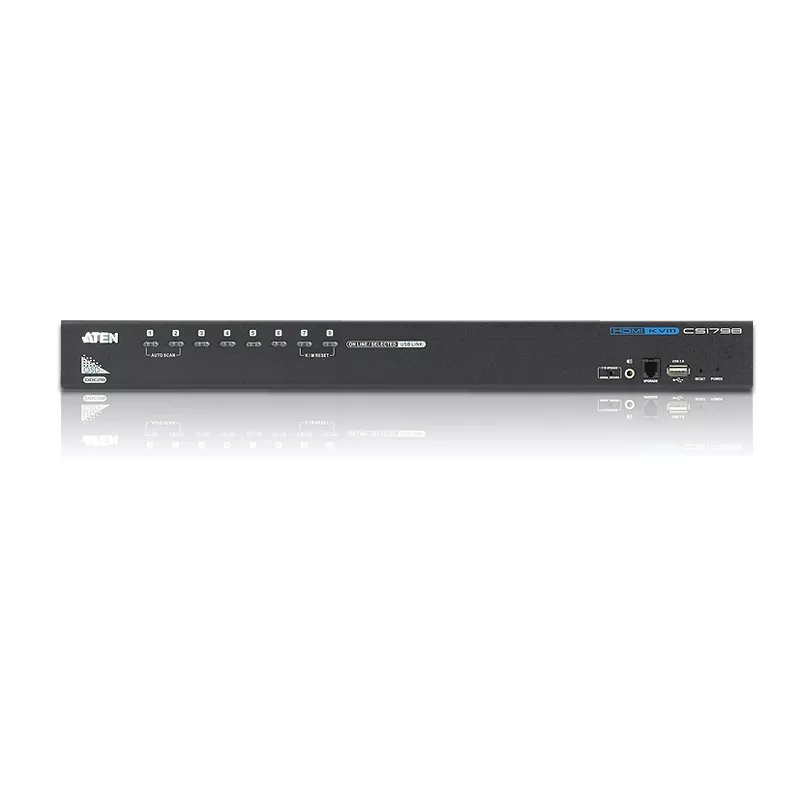 Przełącznik KVM ATEN 8-portowy USB - HDMI z portem peryferyjnym USB, 1920 x 1200 pikseli, WUXGA, 8,56 W, czarny