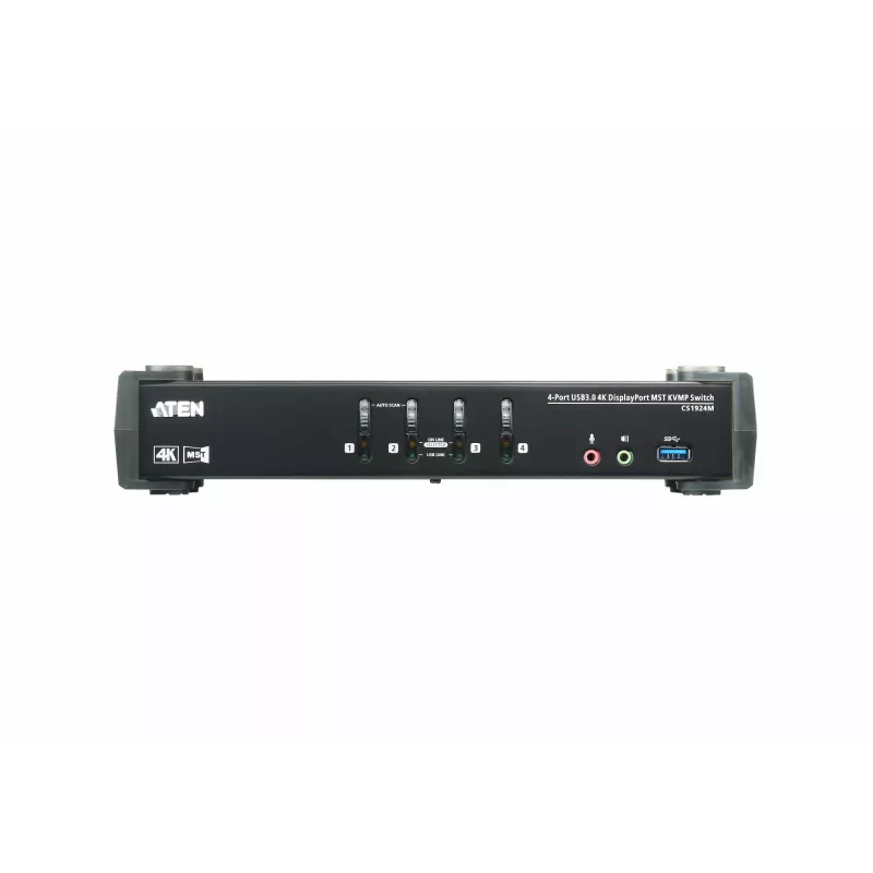 Przełącznik KVMP ATEN 4-portowy USB 3.0 4K DisplayPort MST, 4096 x 2160 pikseli, 4K Ultra HD, 4,89 W, czarny