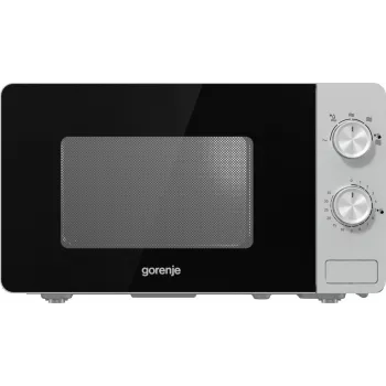 Kuchenka mikrofalowa solo Gorenje MO20E1S — 20 l, 800 W, sterowanie obrotowe, talerz obrotowy 270 mm, stal nierdzewna/czarny