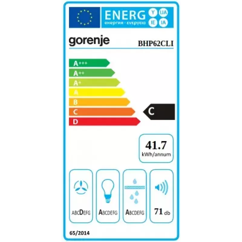 Okap kuchenny podszafkowy Gorenje BHP62CLI, filtr aluminiowy, poziom hałasu: D