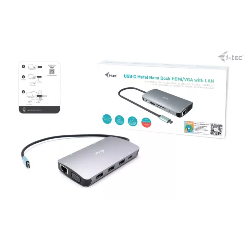 Stacja dokująca i-tec Metal USB-C Travel Nano Dock HDMI/VGA z LAN + Power Delivery 100 W
