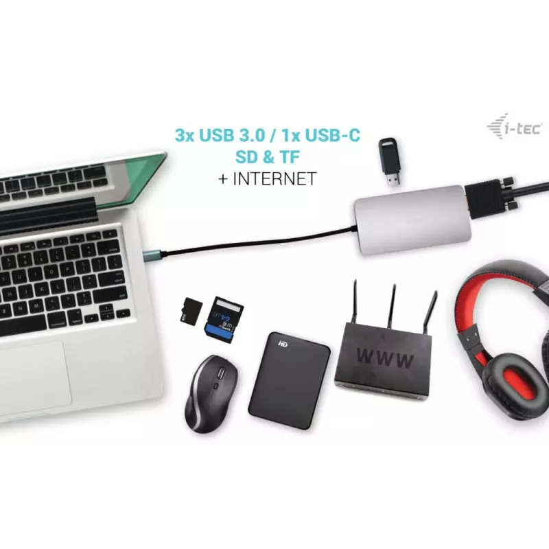 Stacja dokująca i-tec Metal USB-C Travel Nano Dock HDMI/VGA z LAN + Power Delivery 100 W