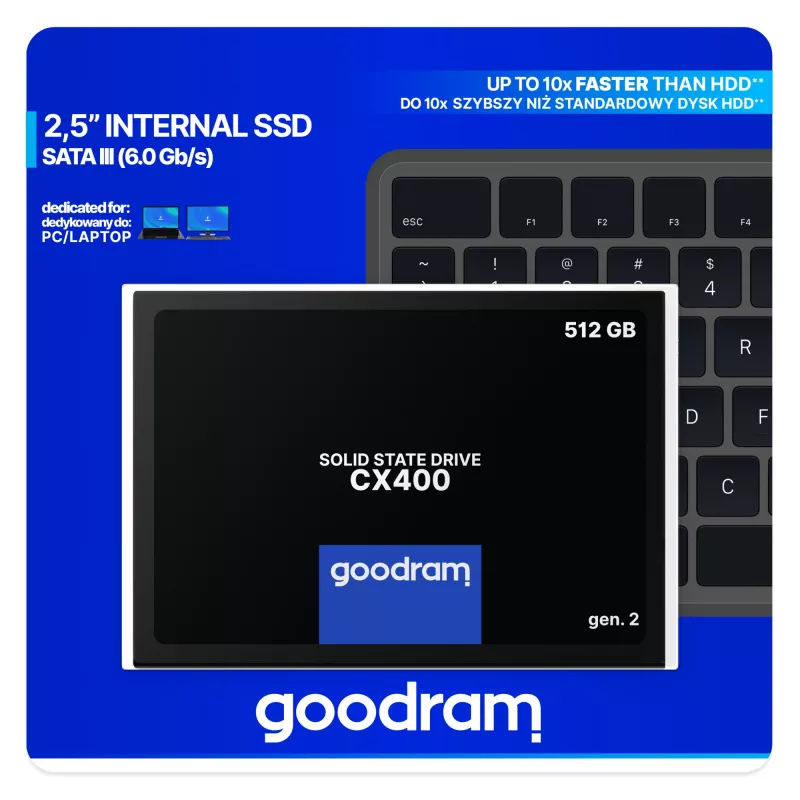Dysk SSD 2.5 cala SATA III GOODRAM SSDPR-CX400-512-G2 — 512 GB, 550/500 MB/s, 3D TLC