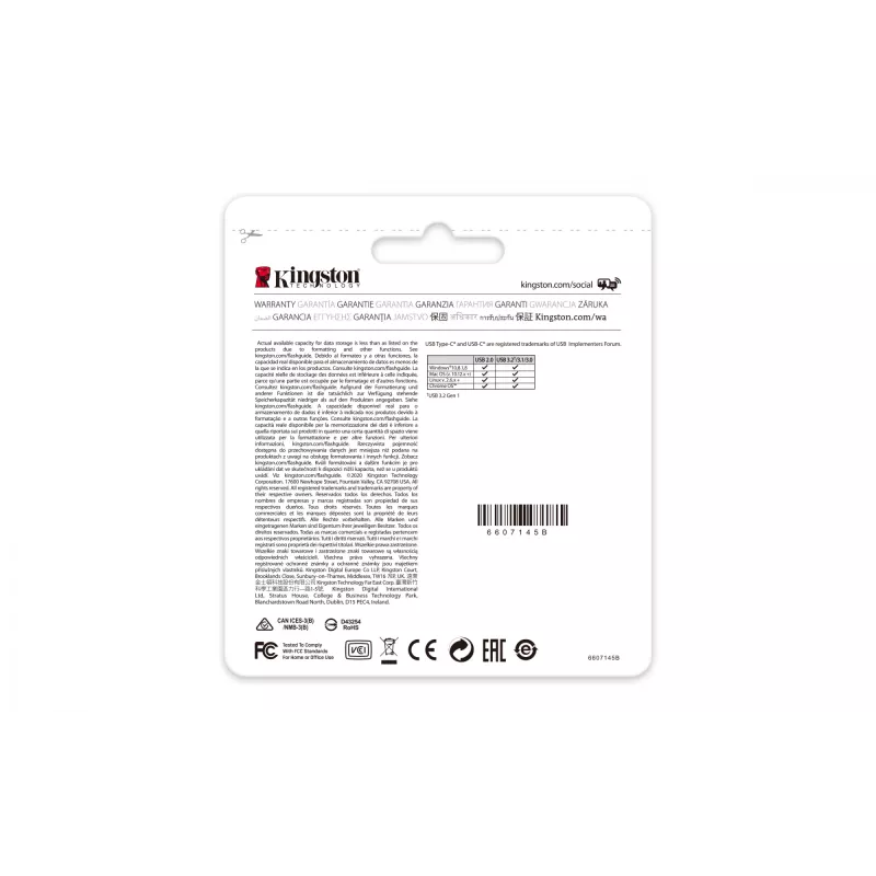 Kingston Technology DataTraveler 64GB USB-C 3.2 Gen 1 70, 64 GB, USB Type-C, 3.2 Gen 1 (3.1 Gen 1), Cap, 7 g, Czarny