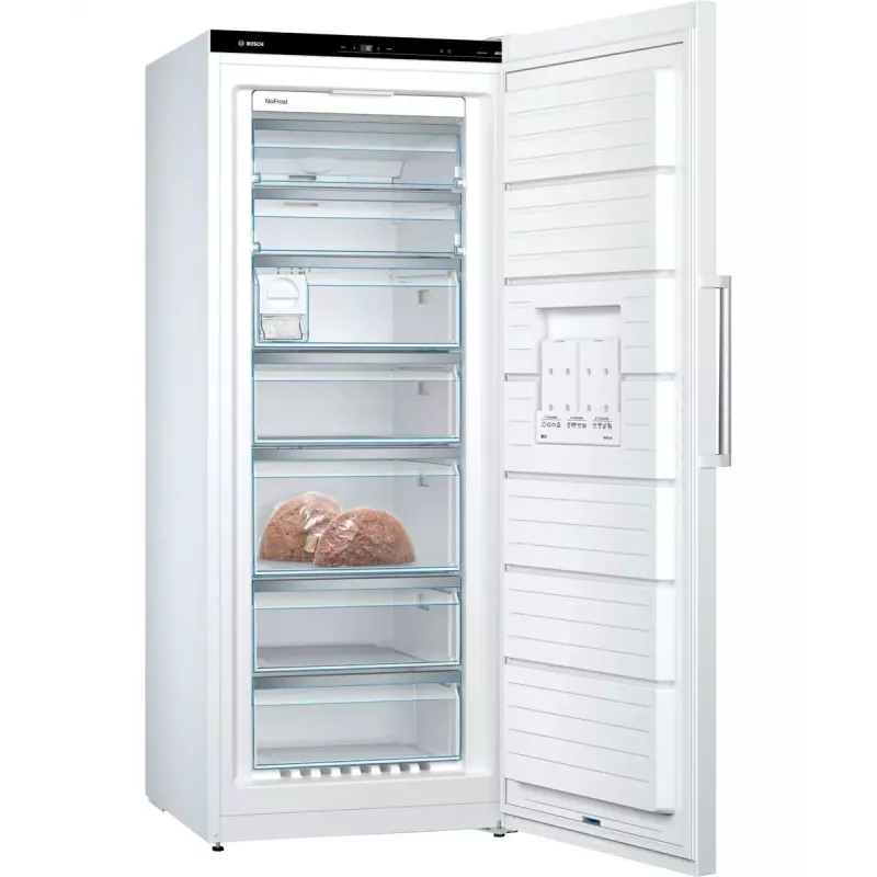 Zamrażarka pionowa Bosch Serie 6 GSN54AWDV — 328 L netto, NoFrost, FastFreeze, wyświetlacz LED, Biała