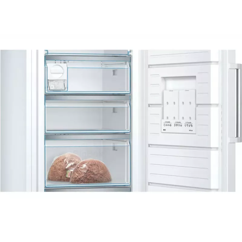 Zamrażarka pionowa Bosch Serie 6 GSN54AWDV — 328 L netto, NoFrost, FastFreeze, wyświetlacz LED, Biała